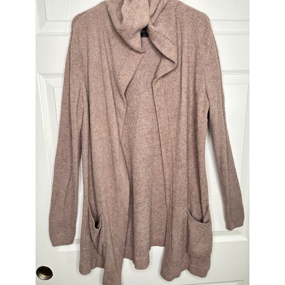 Barefoot Dreams Resort Cardi Hooded brown Knit Sweater CozyChic Lite Sz MED